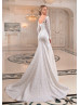 Illusion Neck Ivory Lace Tulle Keyhole Corset Back Wedding Dress